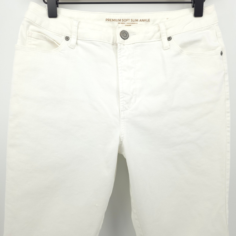 Chico's Premium Soft Slim Ankle Womens Jeans Size 6 White Stretch Casual - Picture 2 of 10